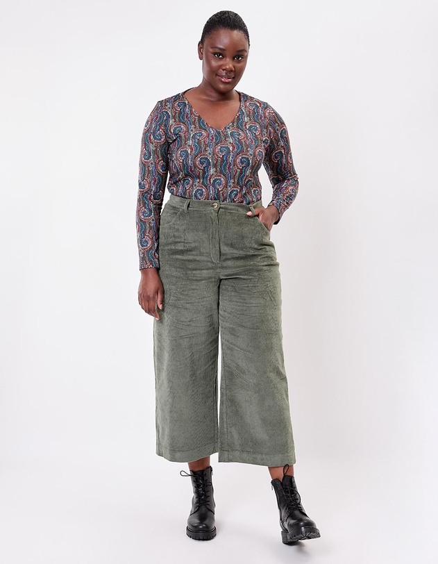 Pantalon velours large 7/8 imprim&eacute; La Fianc&eacute;e