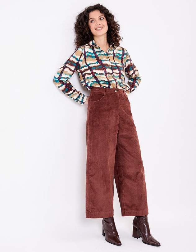 Pantalon velours large 7/8 imprim&eacute; La Fianc&eacute;e