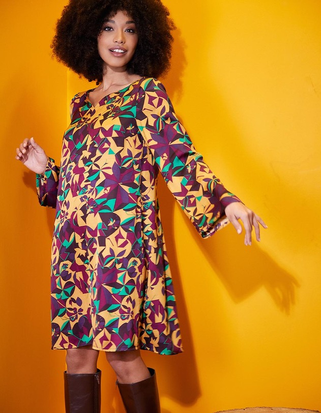 Robe fluide satin&eacute;e trap&egrave;ze imprim&eacute; La Fianc&eacute;e