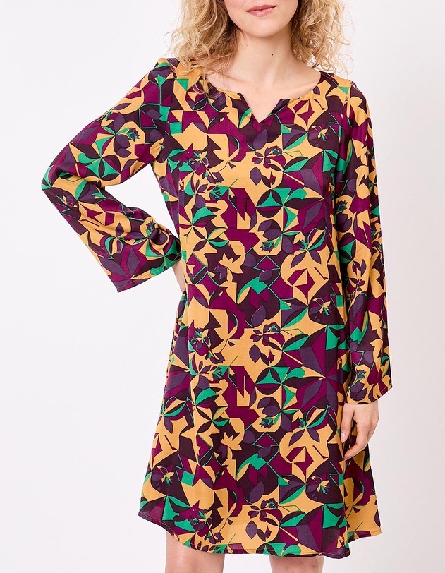 Robe fluide satin&eacute;e trap&egrave;ze imprim&eacute; La Fianc&eacute;e