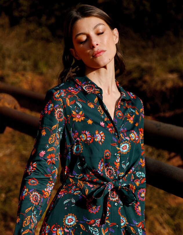 Robe chemise midi fluide &agrave; nouer imprim&eacute; La Fianc&eacute;e