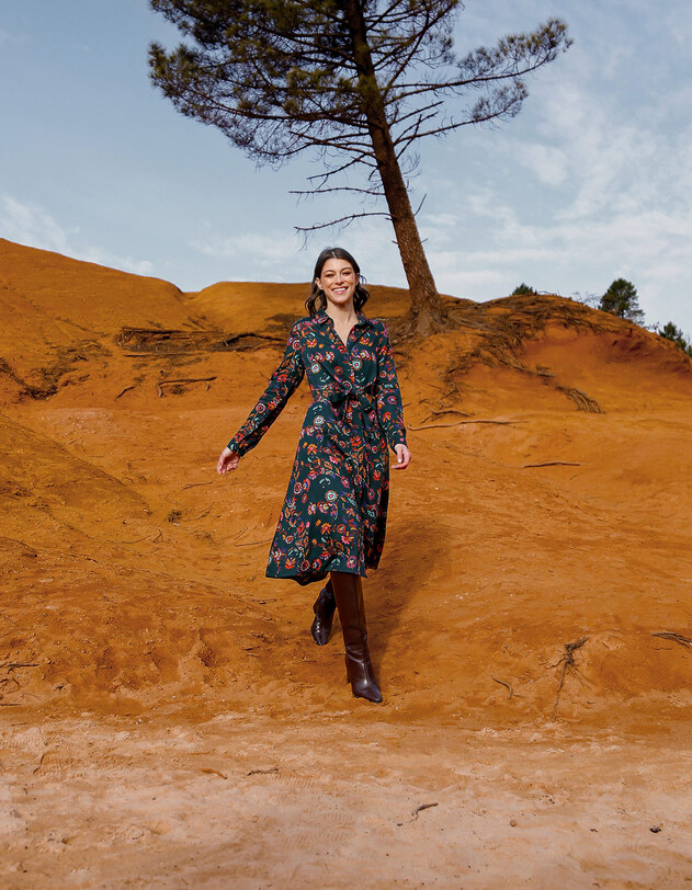 Robe chemise midi fluide &agrave; nouer imprim&eacute; La Fianc&eacute;e