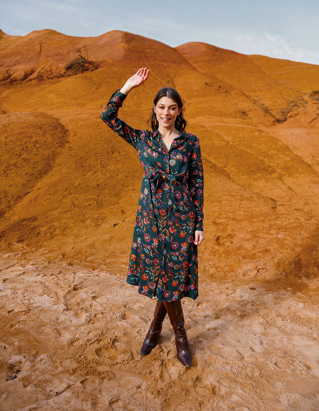 Robe chemise midi fluide &agrave; nouer imprim&eacute; La Fianc&eacute;e