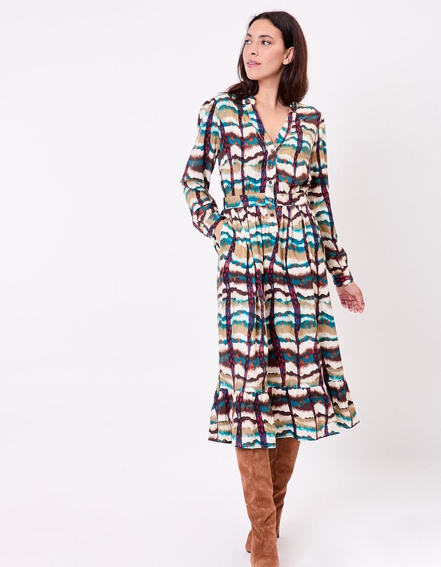 Robe midi fluide volants imprim&eacute; La Fianc&eacute;e