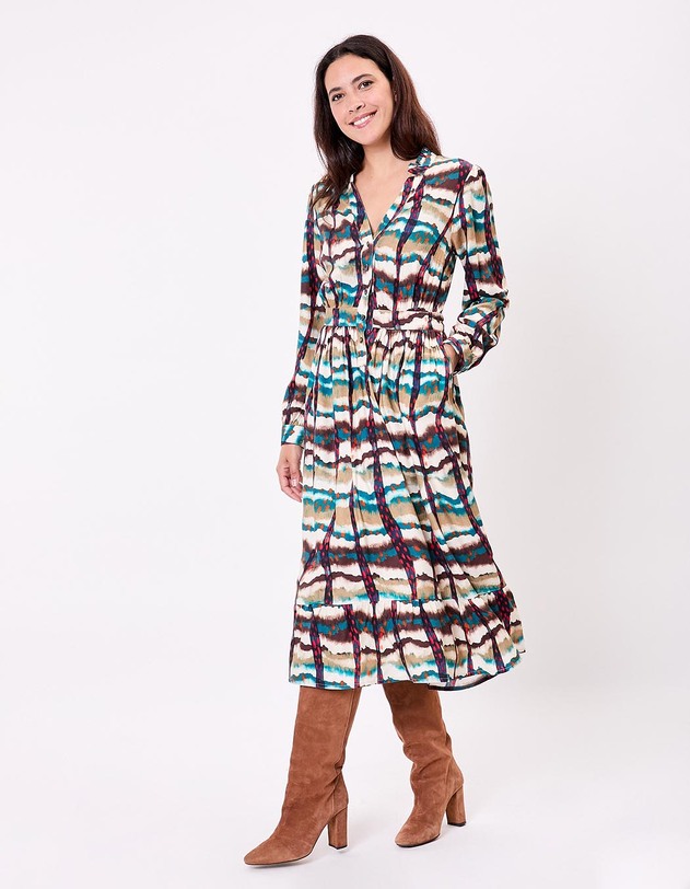 Robe midi fluide volants imprim&eacute; La Fianc&eacute;e