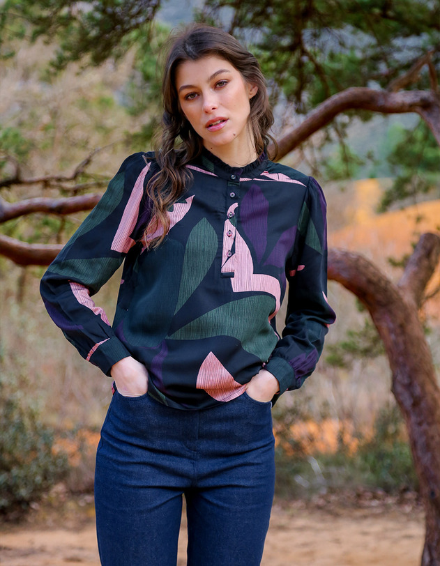 Blouse fluide volants imprim&eacute; La Fianc&eacute;e