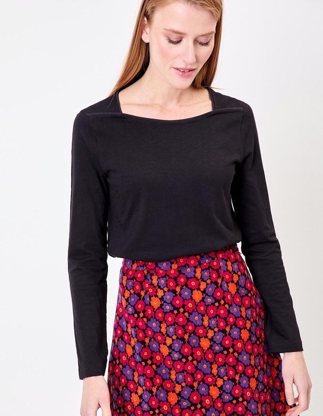 T-shirt uni coton bio col bateau imprim&eacute; La Fianc&eacute;e
