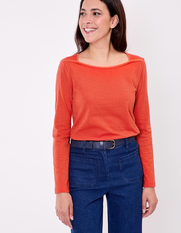 T-shirt uni coton bio col bateau imprim&eacute; La Fianc&eacute;e