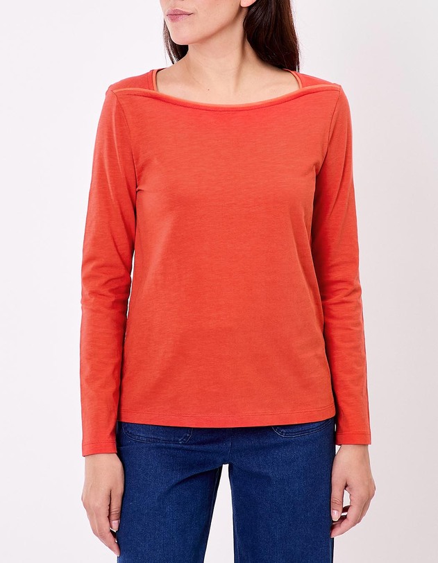 T-shirt uni coton bio col bateau imprim&eacute; La Fianc&eacute;e