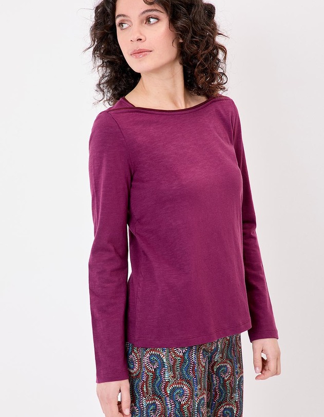 T-shirt uni coton bio col bateau imprim&eacute; La Fianc&eacute;e