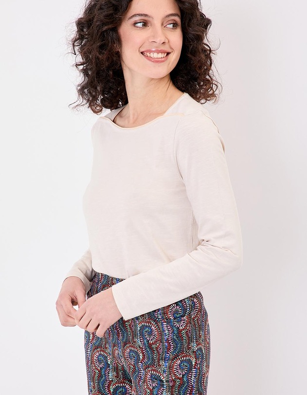 T-shirt uni coton bio col bateau imprim&eacute; La Fianc&eacute;e