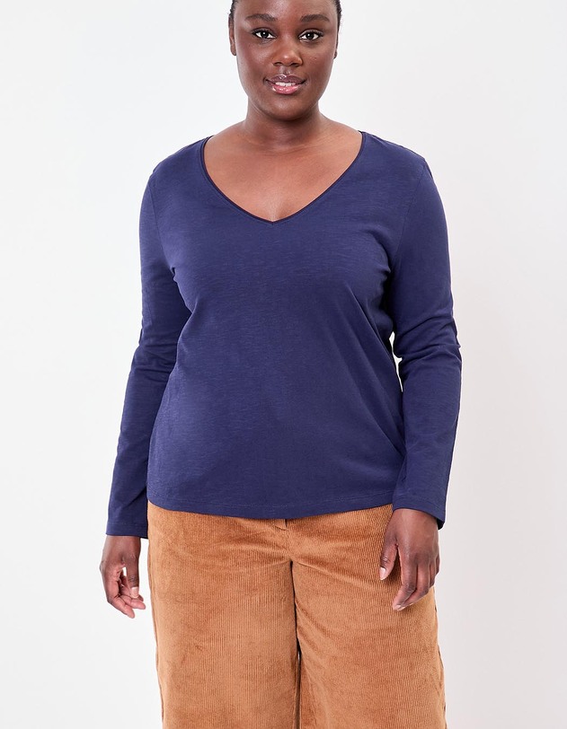 T-shirt uni coton bio col v imprim&eacute; La Fianc&eacute;e