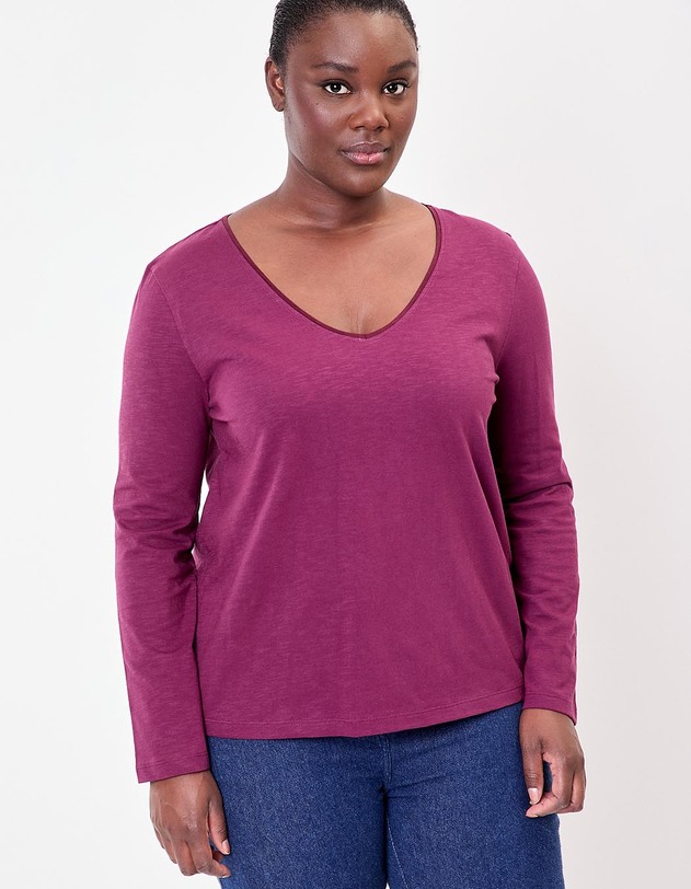 T-shirt uni coton bio col v imprim&eacute; La Fianc&eacute;e