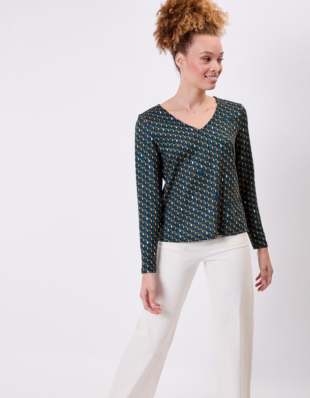 T-shirt fluide col V maille imprim&eacute; La Fianc&eacute;e