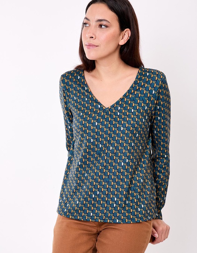 T-shirt fluide col V maille imprim&eacute; La Fianc&eacute;e