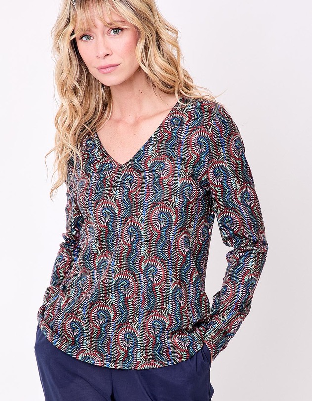 T-shirt fluide col V maille imprim&eacute; La Fianc&eacute;e