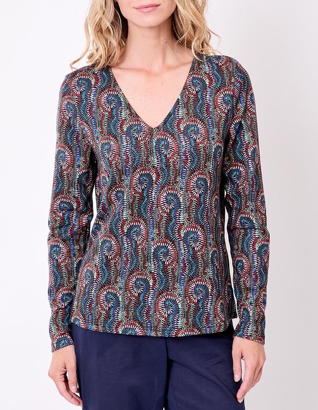 T-shirt fluide col V maille imprim&eacute; La Fianc&eacute;e