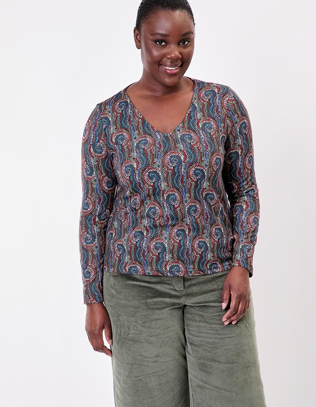 T-shirt fluide col V maille imprim&eacute; La Fianc&eacute;e