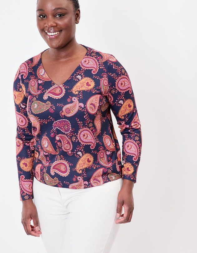 T-shirt fluide col V maille imprim&eacute; La Fianc&eacute;e