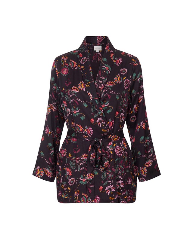 Veste kimono fluide satin&eacute;e imprim&eacute; La Fianc&eacute;e