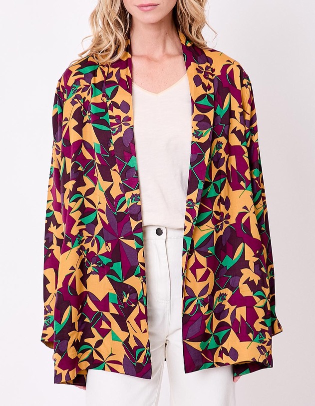 Veste kimono fluide satin&eacute;e imprim&eacute; La Fianc&eacute;e