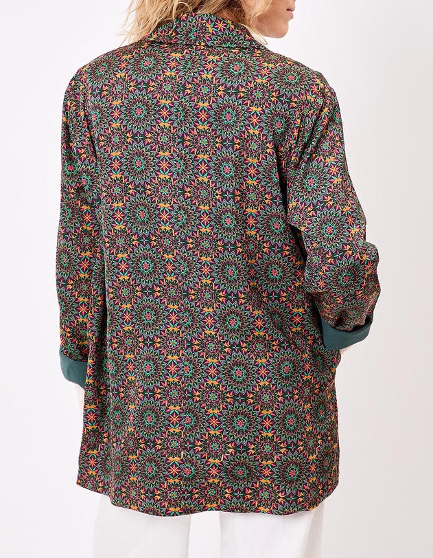 Veste kimono fluide satin&eacute;e imprim&eacute; La Fianc&eacute;e