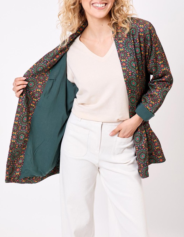 Veste kimono fluide satin&eacute;e imprim&eacute; La Fianc&eacute;e