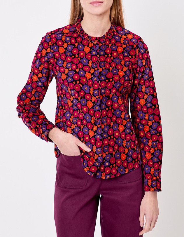 Chemise velours c&ocirc;tel&eacute; col rond imprim&eacute; Princesse Nomade