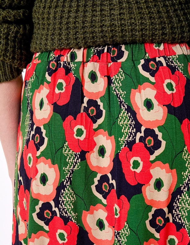 Jupe midi maille fluide &eacute;vas&eacute;e imprim&eacute; Princesse Nomade