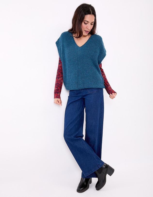 Pull sans manches maille fantaisie imprim&eacute; Princesse Nomade