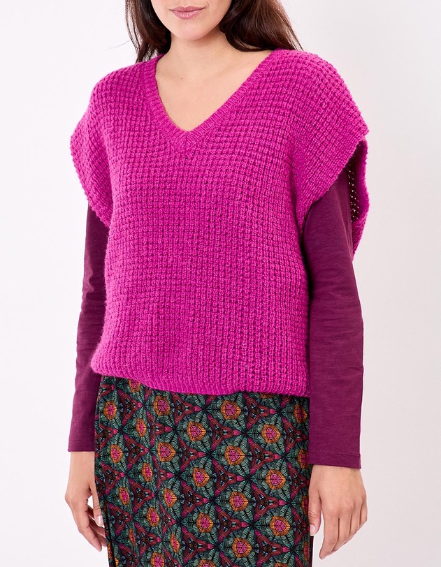 Pull sans manches maille fantaisie imprim&eacute; Princesse Nomade