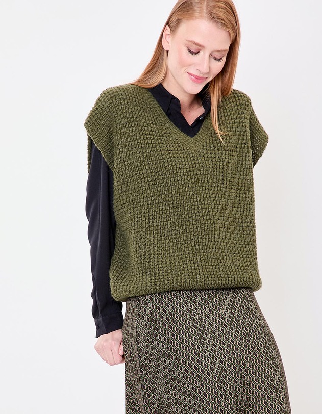 Pull sans manches maille fantaisie imprim&eacute; Princesse Nomade