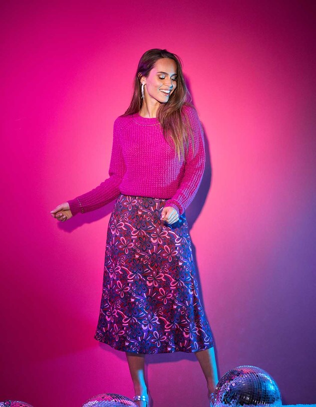 Pull court femme en maille uni imprim&eacute; Princesse Nomade