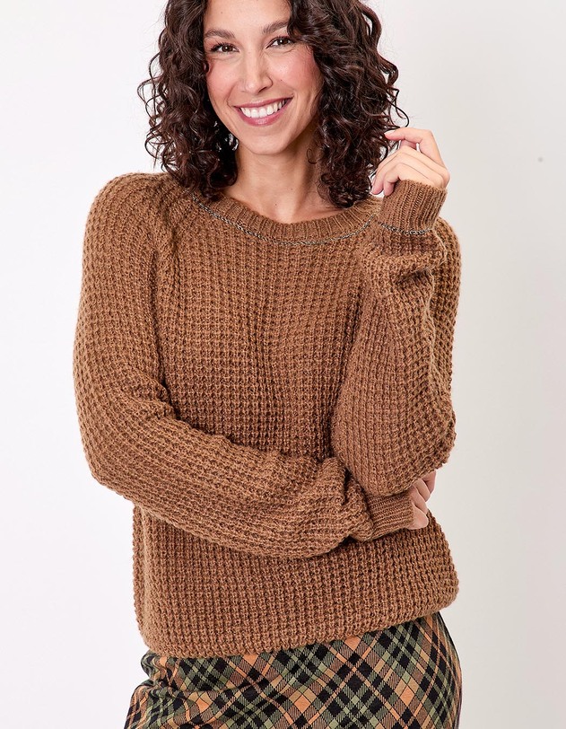 Pull droit maille fantaisie imprim&eacute; Princesse Nomade