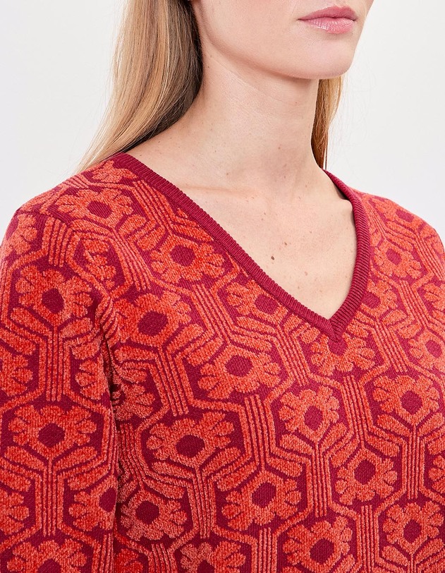 Pull col V maille jacquard imprim&eacute; Princesse Nomade