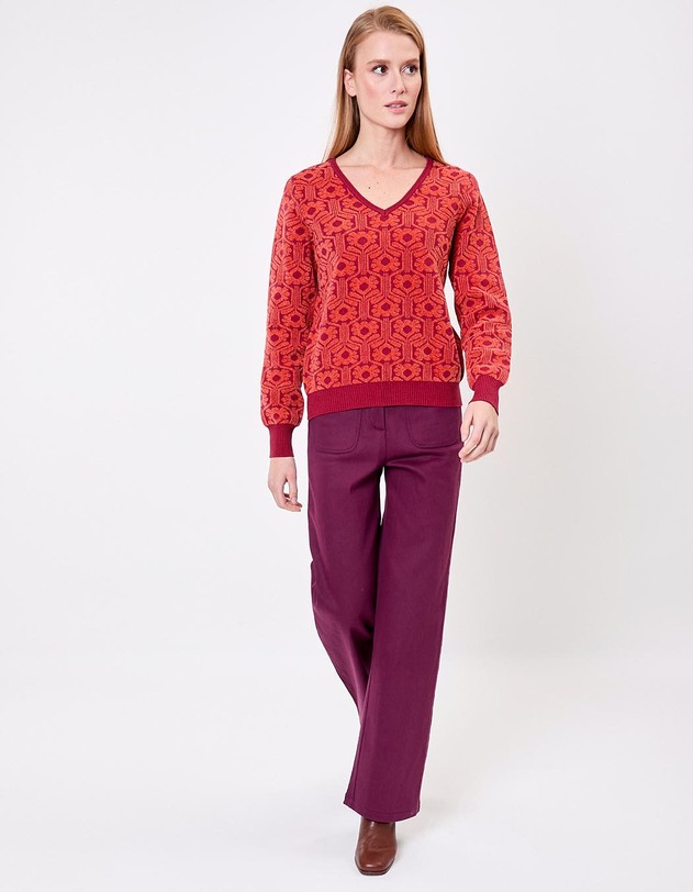 Pull col V maille jacquard imprim&eacute; Princesse Nomade