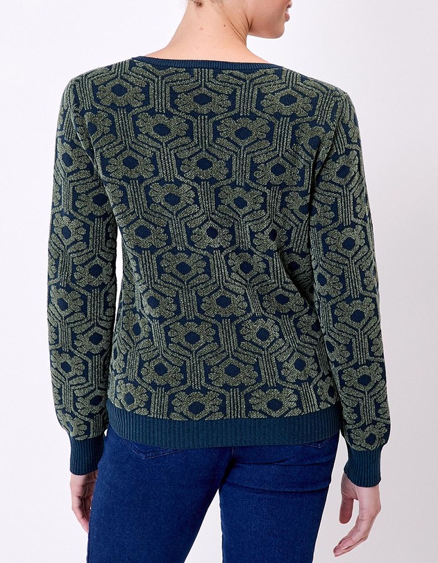 Pull col V maille jacquard imprim&eacute; Princesse Nomade