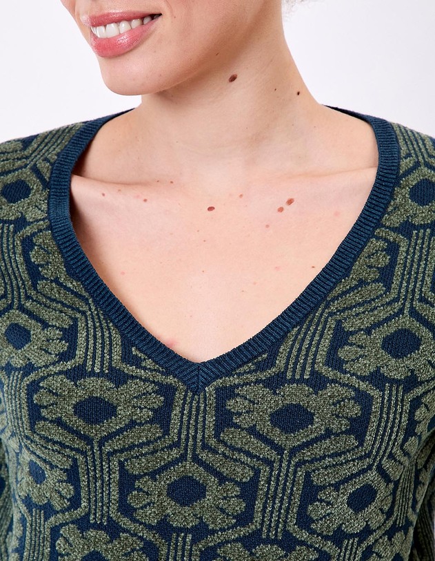 Pull col V maille jacquard imprim&eacute; Princesse Nomade