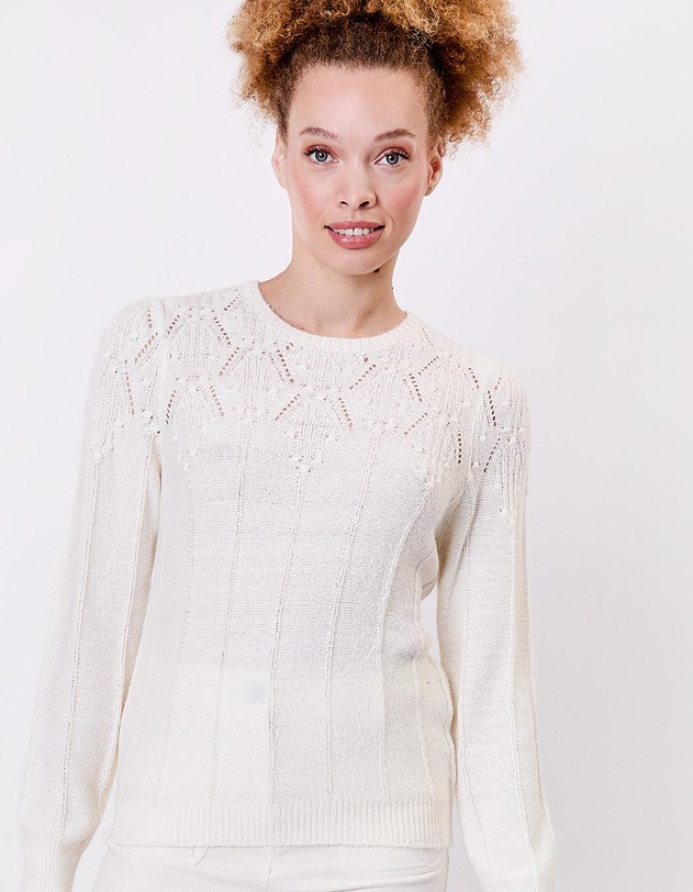 Pull maille fantaisie col rond imprim&eacute; Princesse Nomade