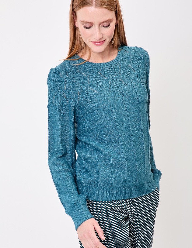 Pull maille fantaisie col rond imprim&eacute; Princesse Nomade