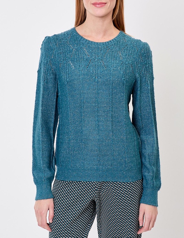 Pull maille fantaisie col rond imprim&eacute; Princesse Nomade
