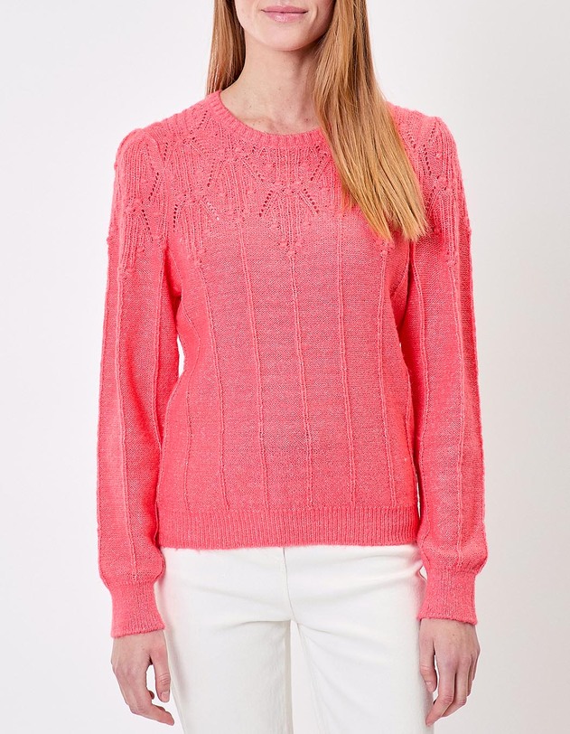 Pull maille fantaisie col rond imprim&eacute; Princesse Nomade