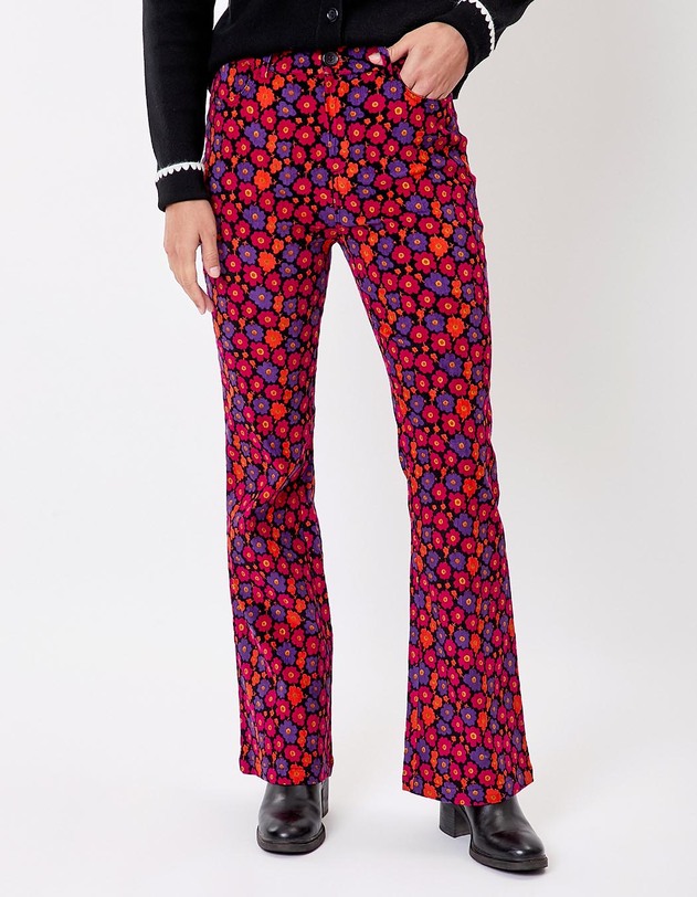 Pantalon flare velours c&ocirc;tel&eacute; imprim&eacute; Princesse Nomade