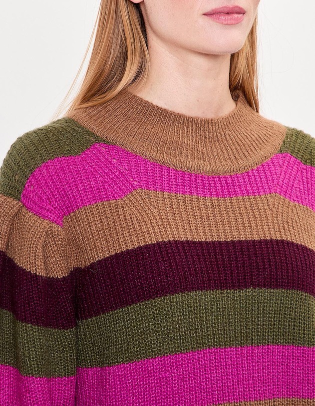 Pull col chemin&eacute;e en maille &agrave; rayures imprim&eacute; Princesse Nomade
