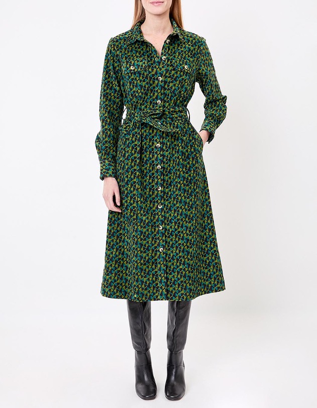 Robe midi chemisier velours c&ocirc;tel&eacute; imprim&eacute; Princesse Nomade