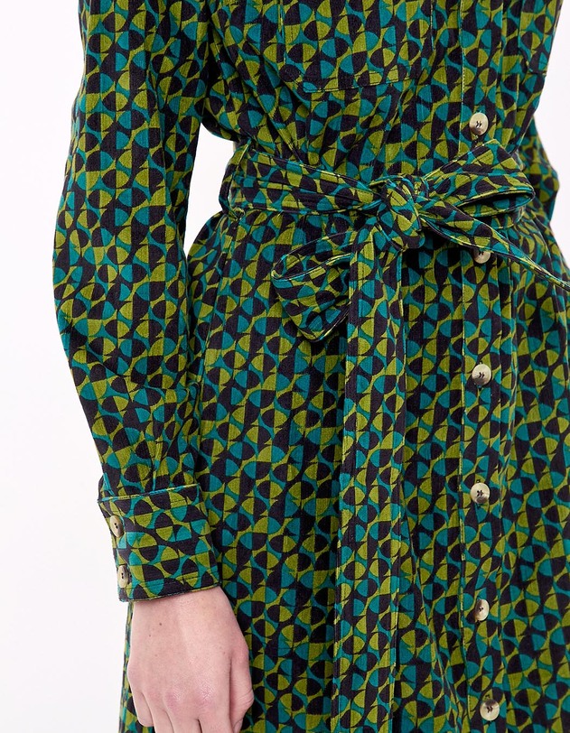 Robe midi chemisier velours c&ocirc;tel&eacute; imprim&eacute; Princesse Nomade