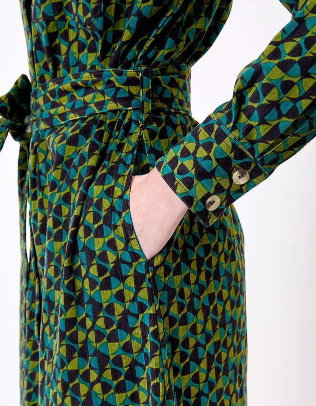 Robe midi chemisier velours c&ocirc;tel&eacute; imprim&eacute; Princesse Nomade