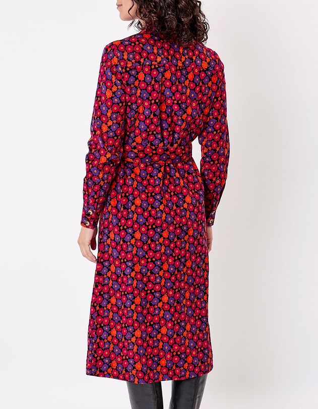 Robe midi chemisier velours c&ocirc;tel&eacute; imprim&eacute; Princesse Nomade