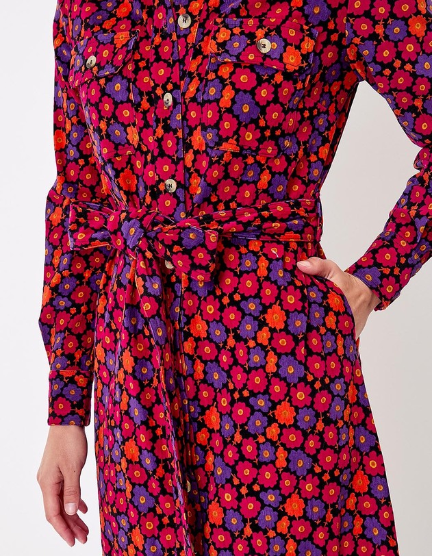 Robe midi chemisier velours c&ocirc;tel&eacute; imprim&eacute; Princesse Nomade
