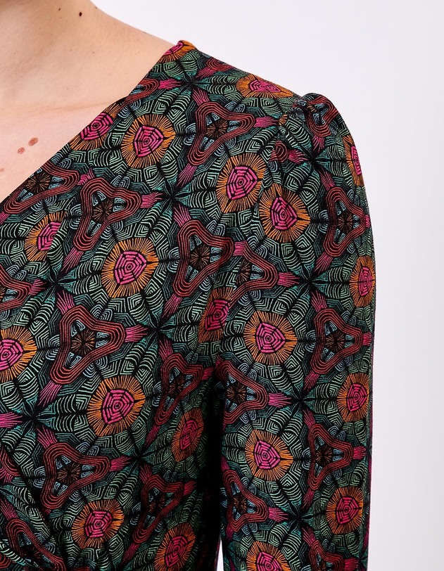 Robe maille fluide esprit portefeuille imprim&eacute; Princesse Nomade